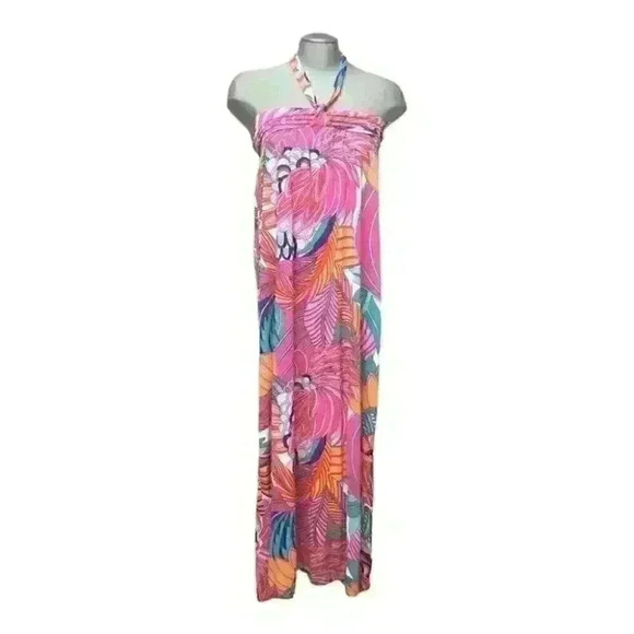 Oasis Maxi Dress Pullover  Halter Tie Neck Abstract Colorful Spring - Picture 1 of 7